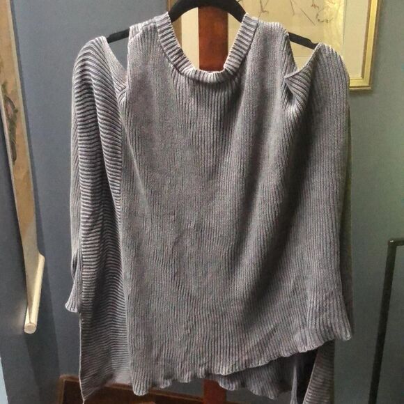 Indie Sleaze Rock & Republic Ribbed Grey Oversized Cold Shoulder Sweater XL - Picture 5 of 9